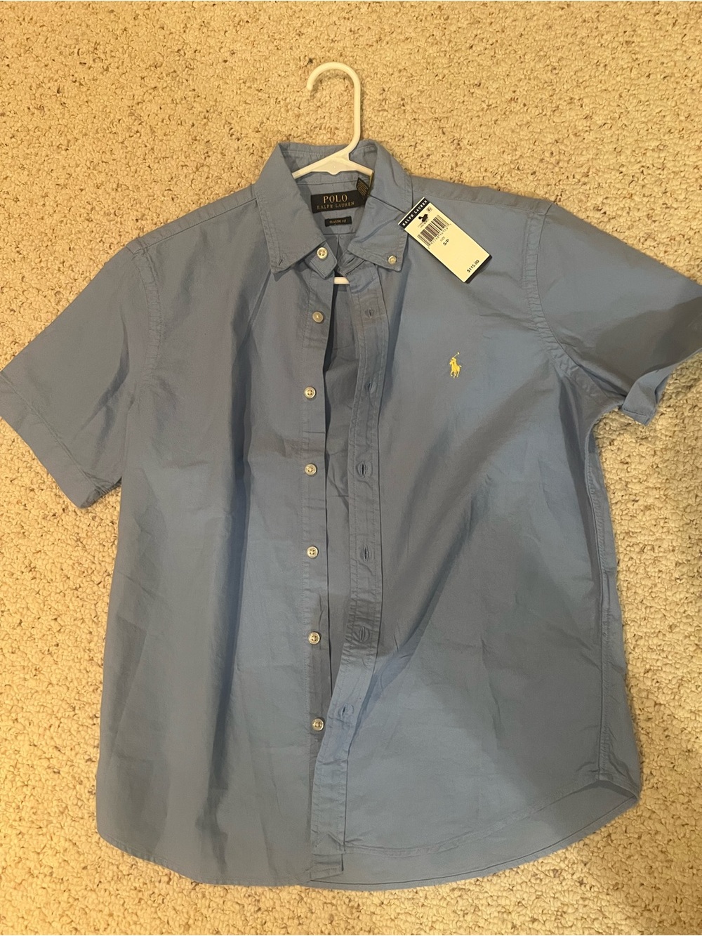 Ralph Lauren Women Short-Sleeve Button-Down Shirt - Light Blue with Yellow Pony